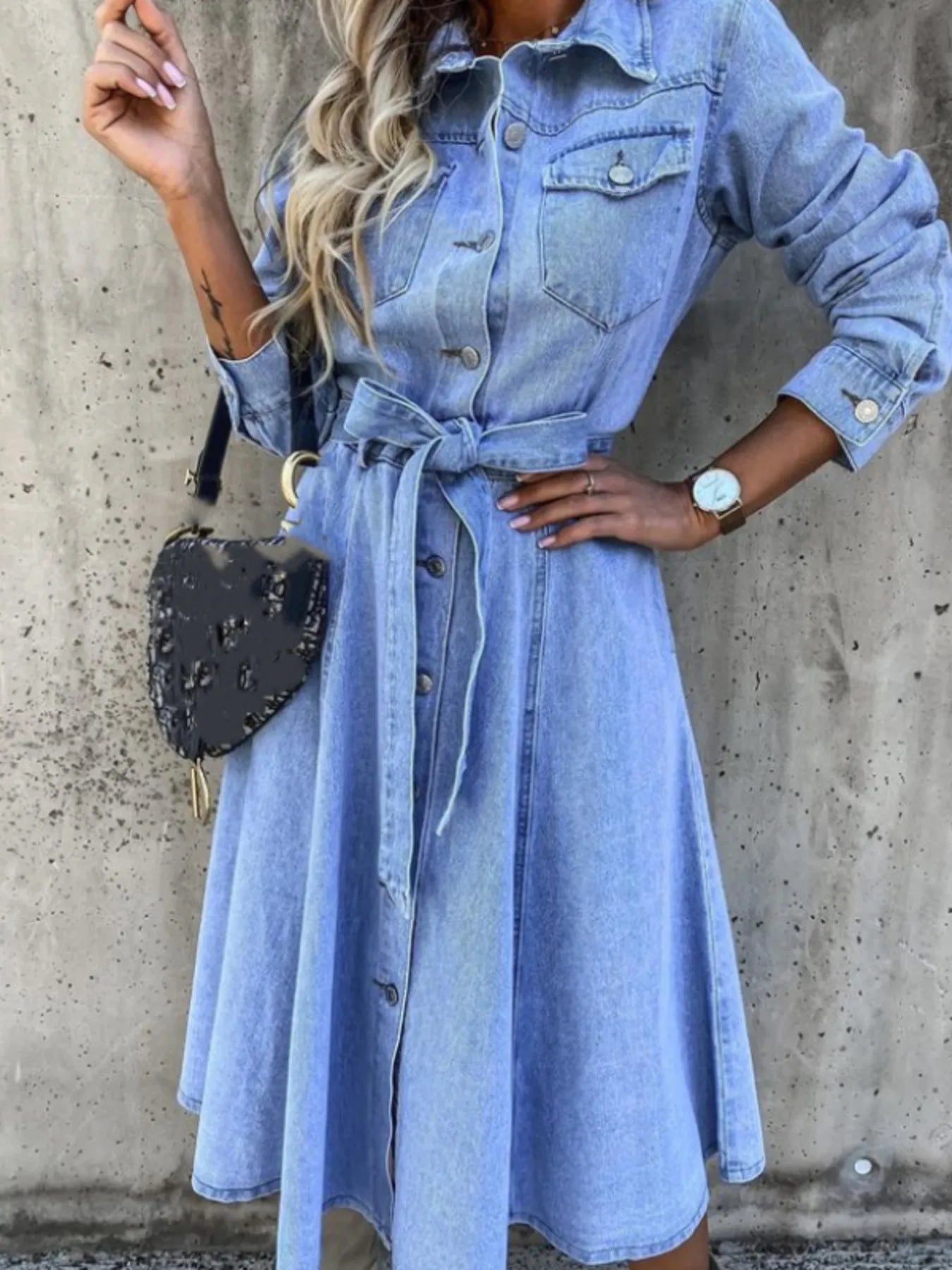 denim tie shirt dress Denim Tie Waist Midi Dress