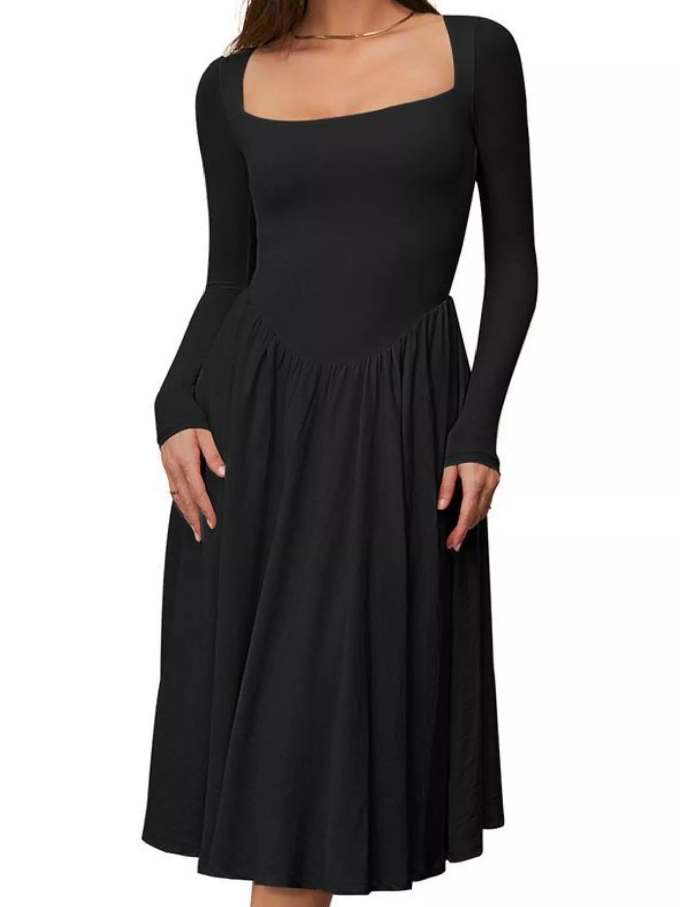 square neck long sleeve midi dress ASOS DESIGN square neck softline long sleeve midi dress in black