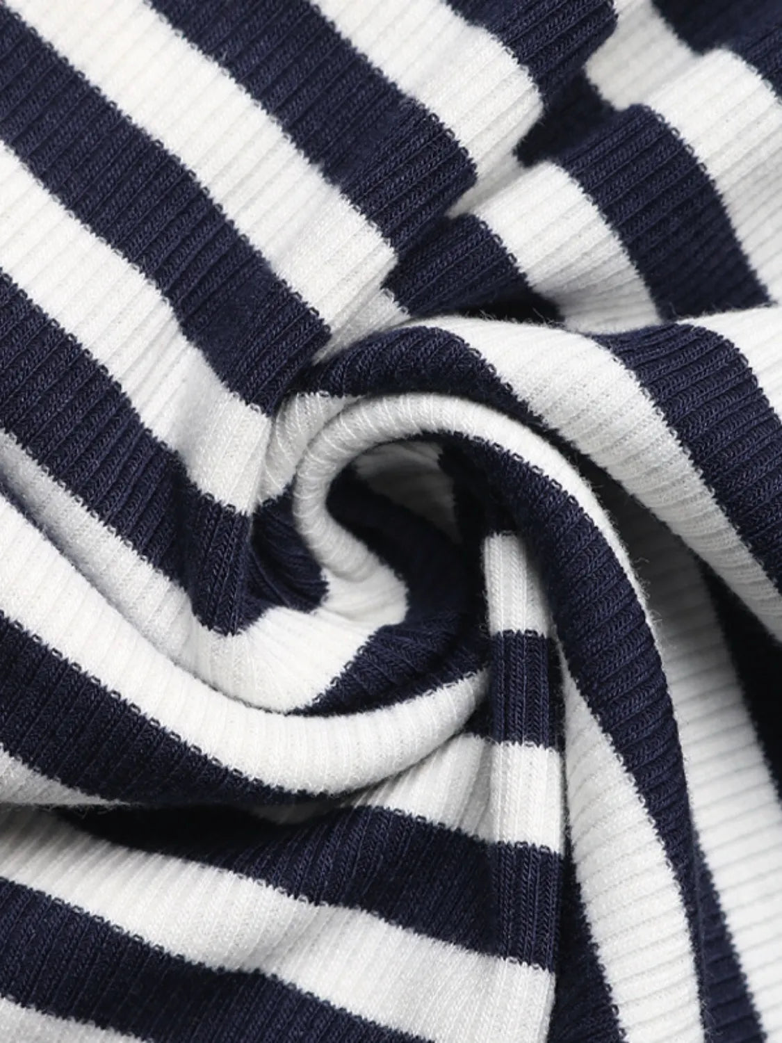 Navy and white striped rib-knit fabric
