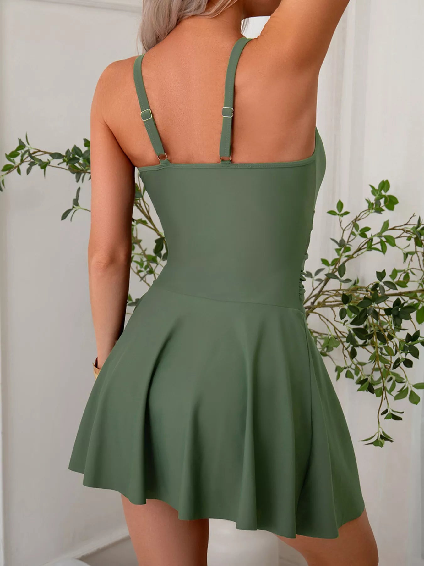 Trendsi mesh panel scoop neck one-piece swimsuit in olive green with adjustable straps