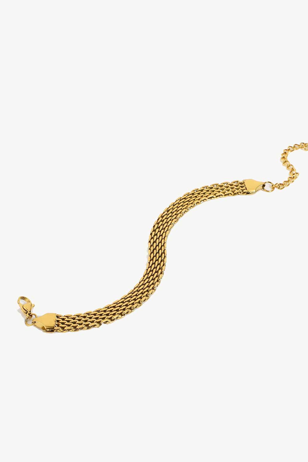 Gold-plated wide chain bracelet with textured woven links and lobster clasp