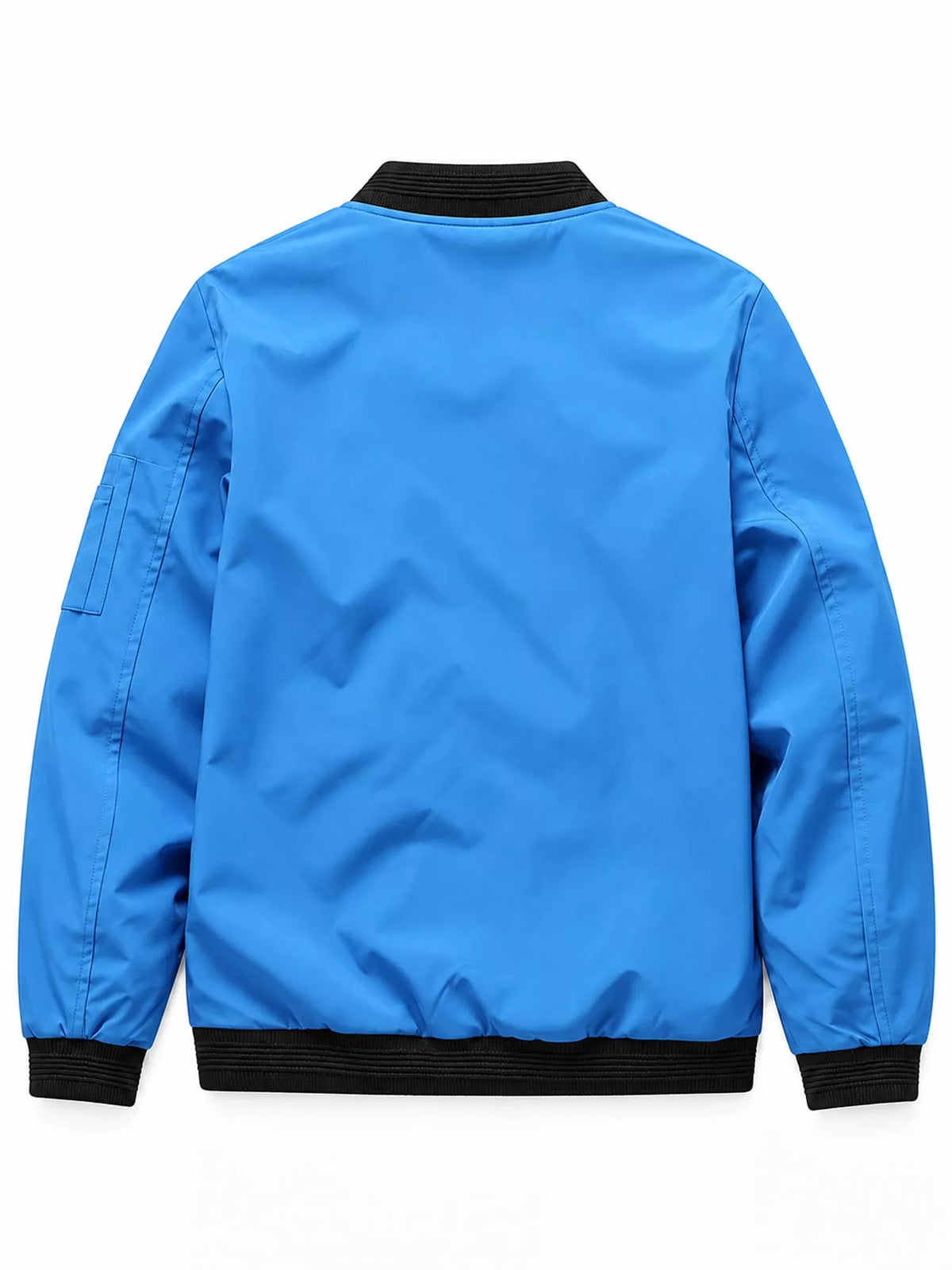 Men's lightweight bomber jacket, light blue back view with ribbed collar and hem