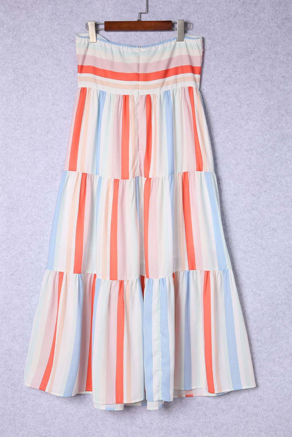 Multicolor striped strapless tiered dress with bow at sweetheart neckline