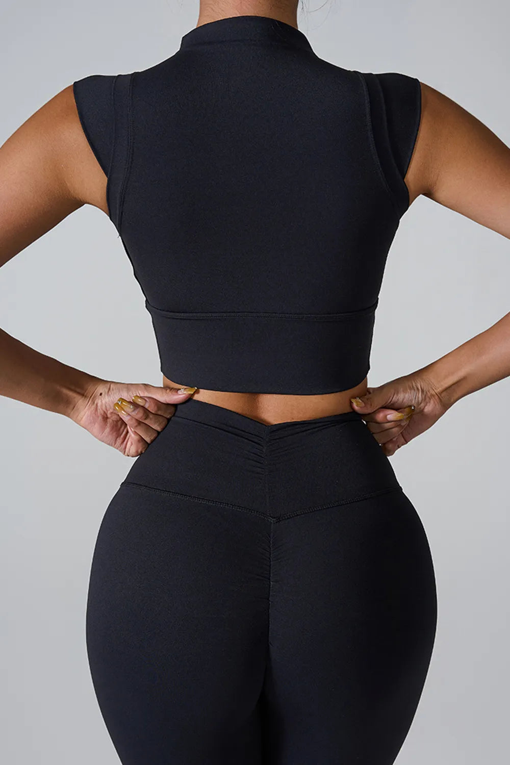 Dark mock neck active tank, racer back, fitted crop