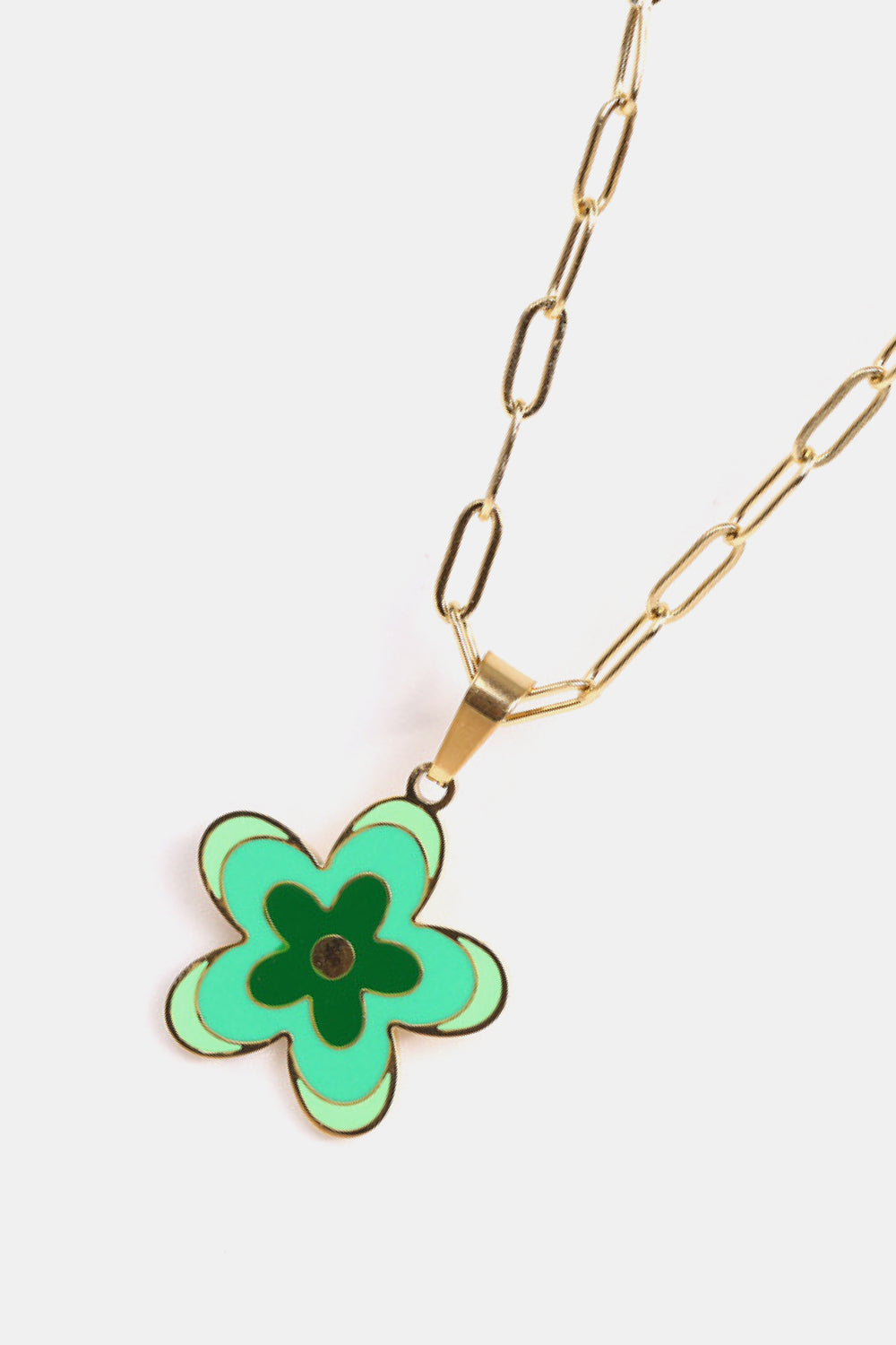 Gold-tone flower pendant necklace with mint green enamel flower charm