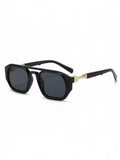 Cedar & Moore Retro Octagon Frame Sunglasses, black frames with gold accents and UV protection