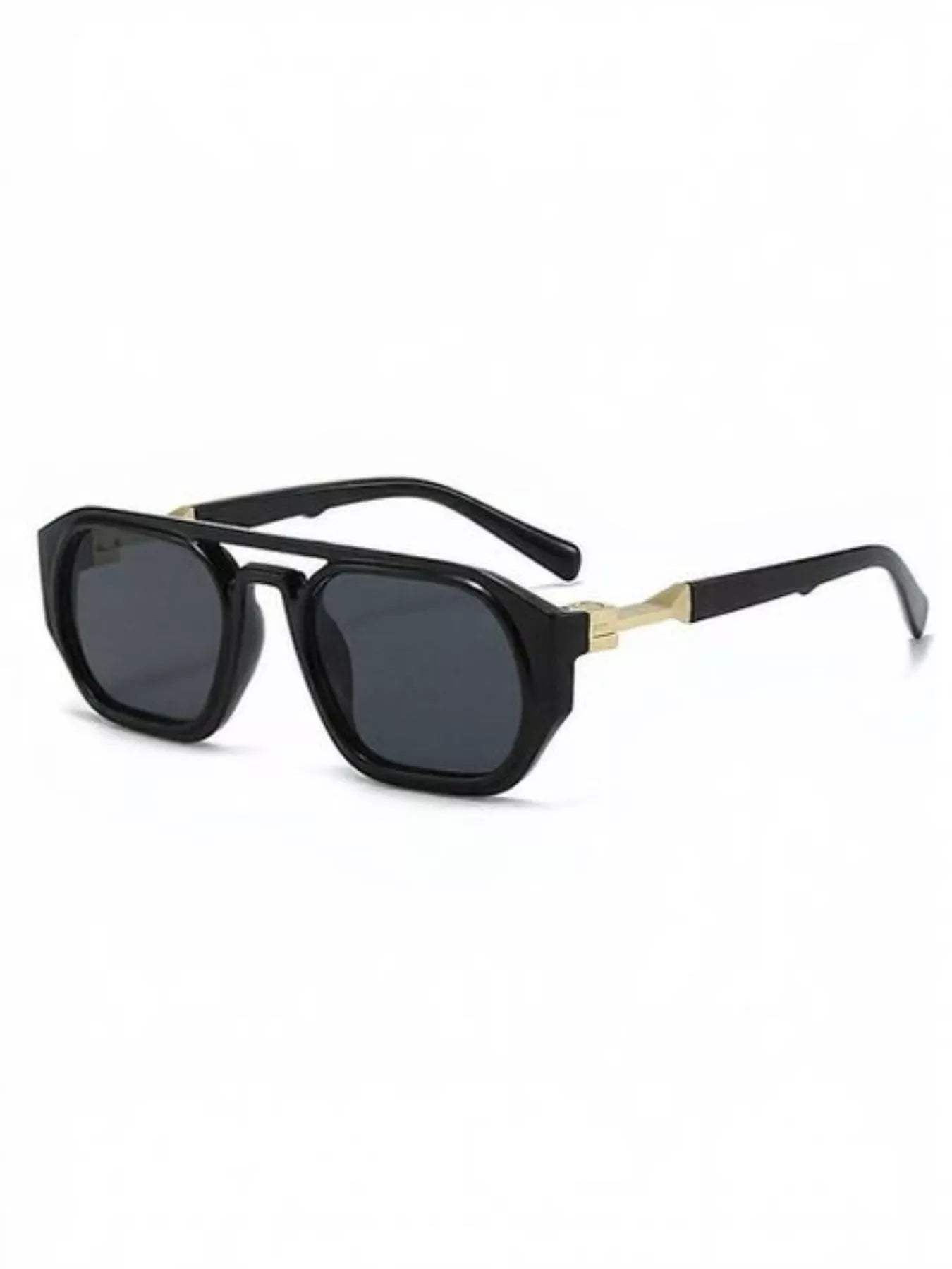 Cedar & Moore Retro Octagon Frame Sunglasses, black frames with gold accents and UV protection