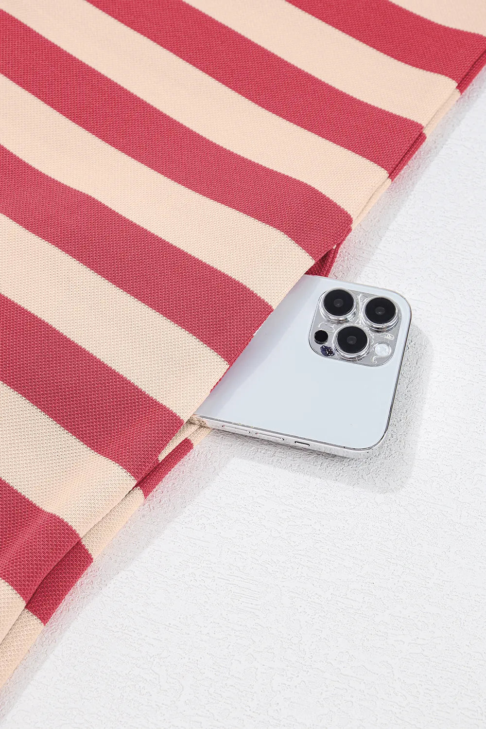 Dusty pink and cream striped mini dress sleeve and hem detail