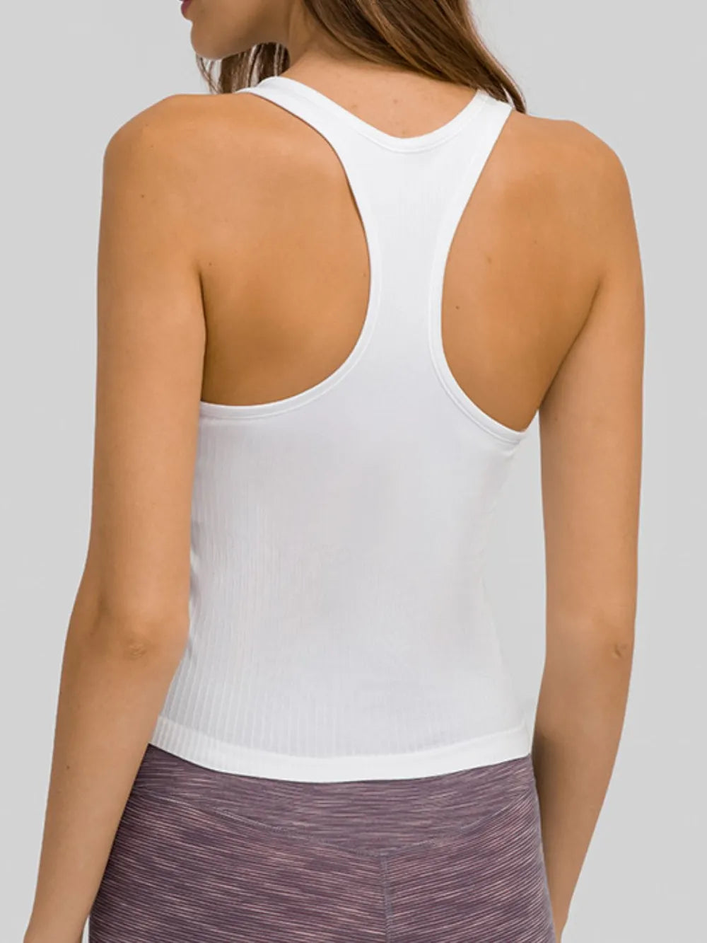White active tank top with round neck and racerback straps