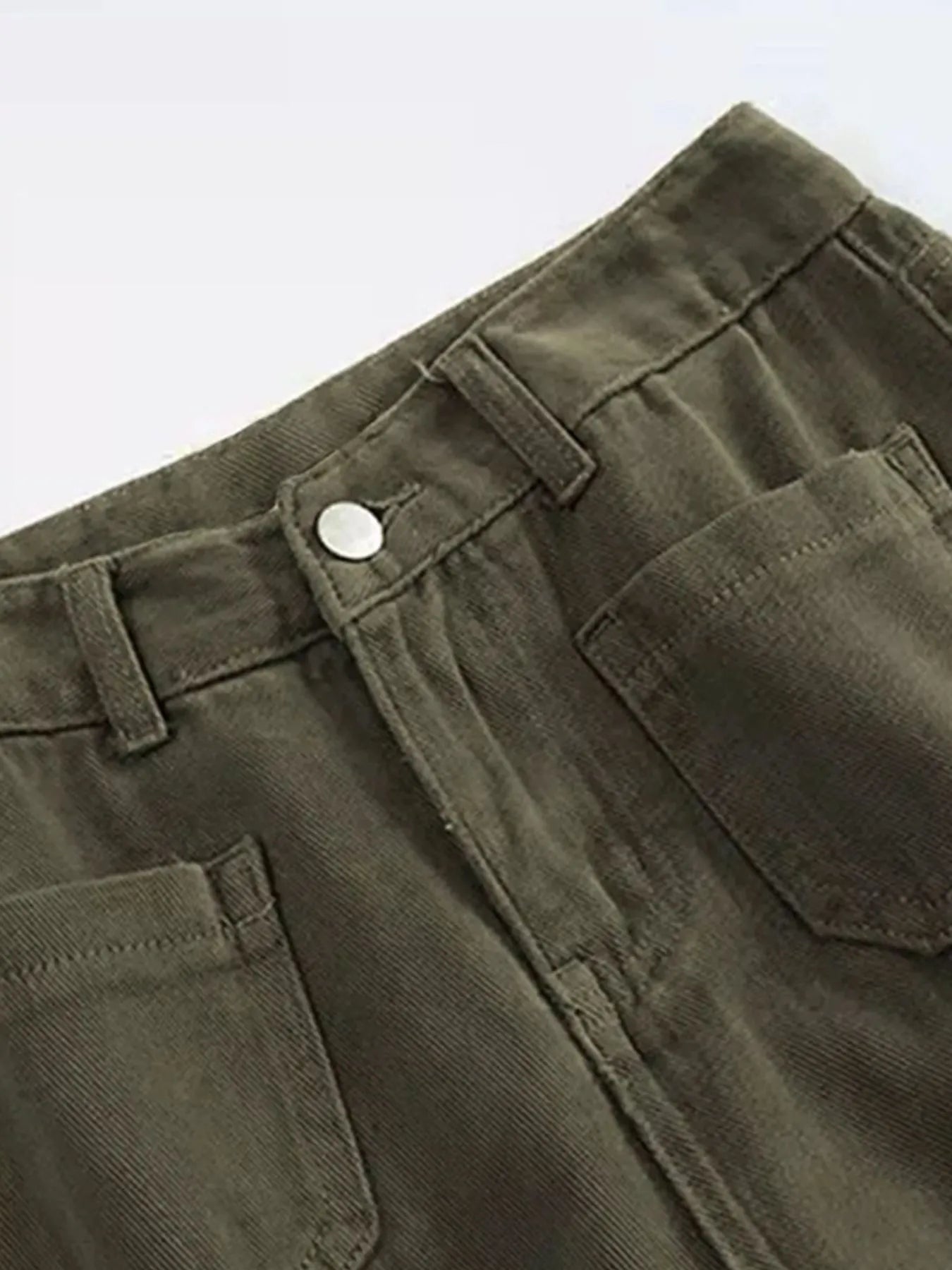 Olive pants waistband with belt loops and button closure