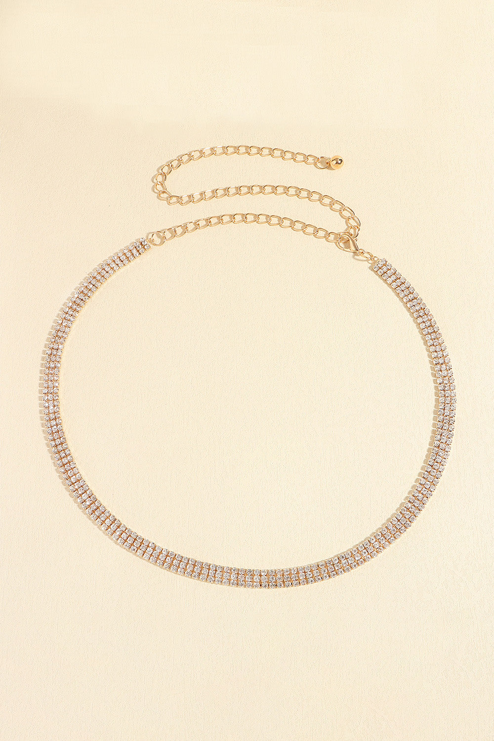 Gold-toned rhinestone alloy belt, circular chain with studded stones
