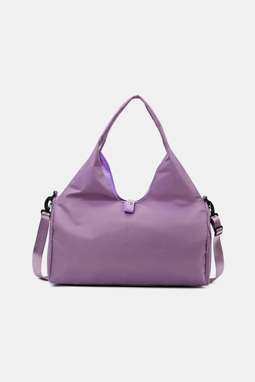 Waterproof travel tote bag in red-violet with top handle and side zipper accents.
