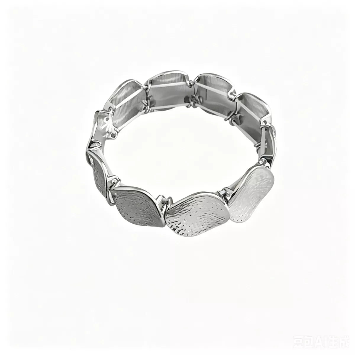 Silver textured oval link bracelet, hinged clasp view