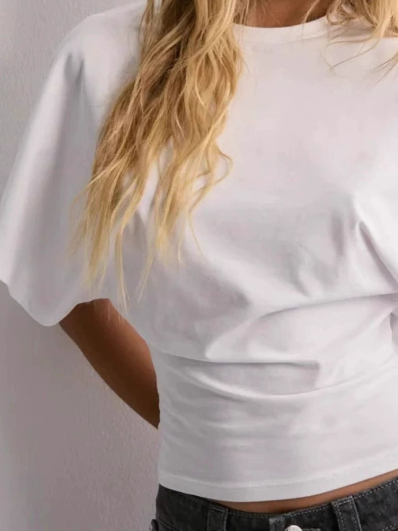 Cedar & Moore Batwing Sleeve Fitted Waist T-Shirt, white tee.