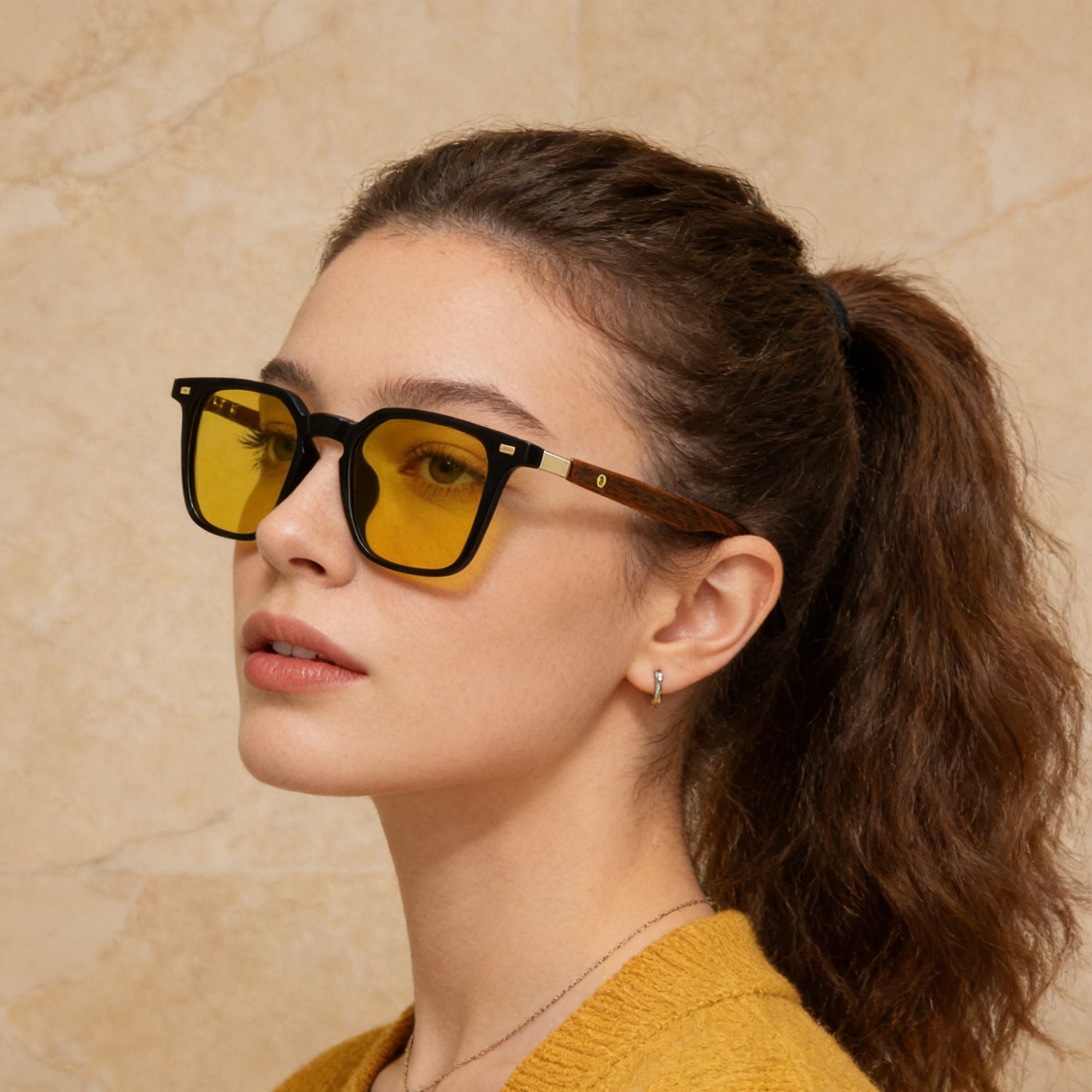 Cedar & Moore Square Frame Sunglasses, Trendsi, black frame with yellow lenses