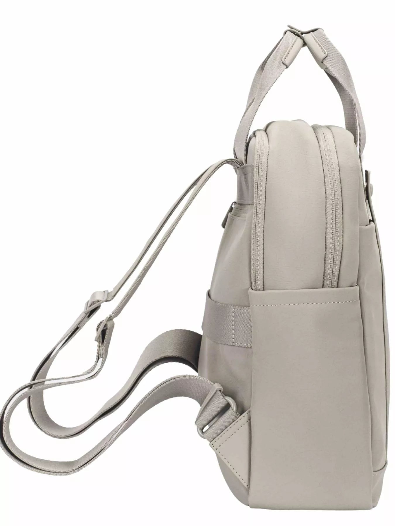 Canvas backpack bag with dual handles and adjustable shoulder strap, light beige