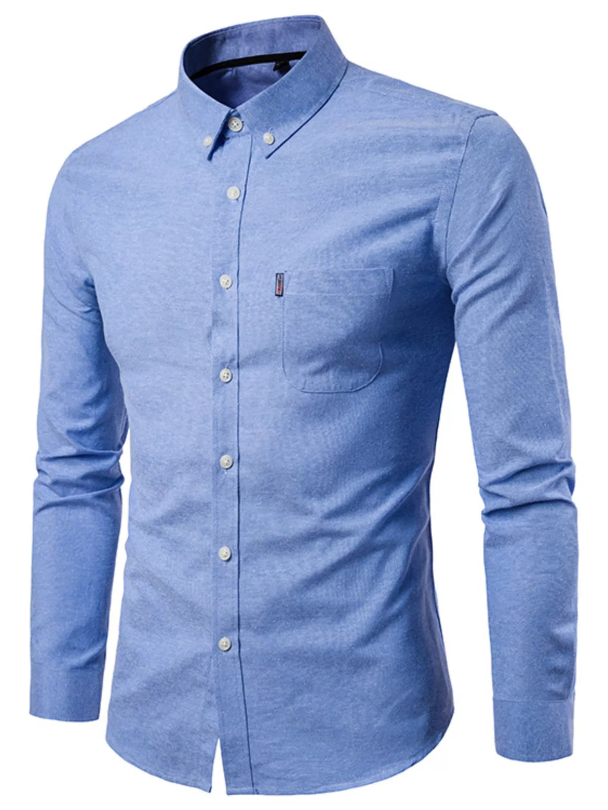 Men's slim fit long sleeve stretch shirt, light blue button-down with chest pocket