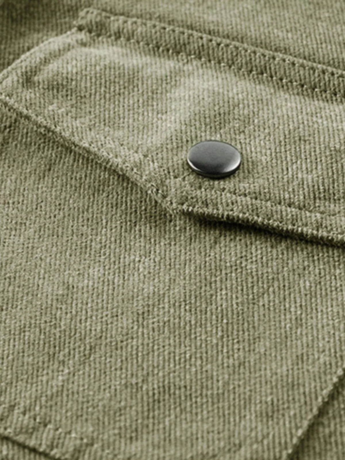 Army green cotton shirt jacket shoulder snap button detail