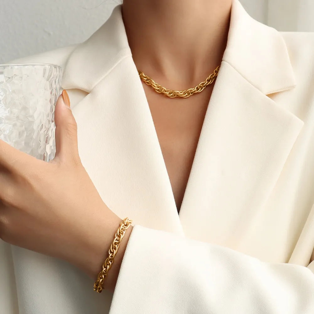 Titanium steel chain necklace, gold tone curb chain with clasp
