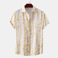 Men's plus size short-sleeve shirt with gold abstract line print on light cream