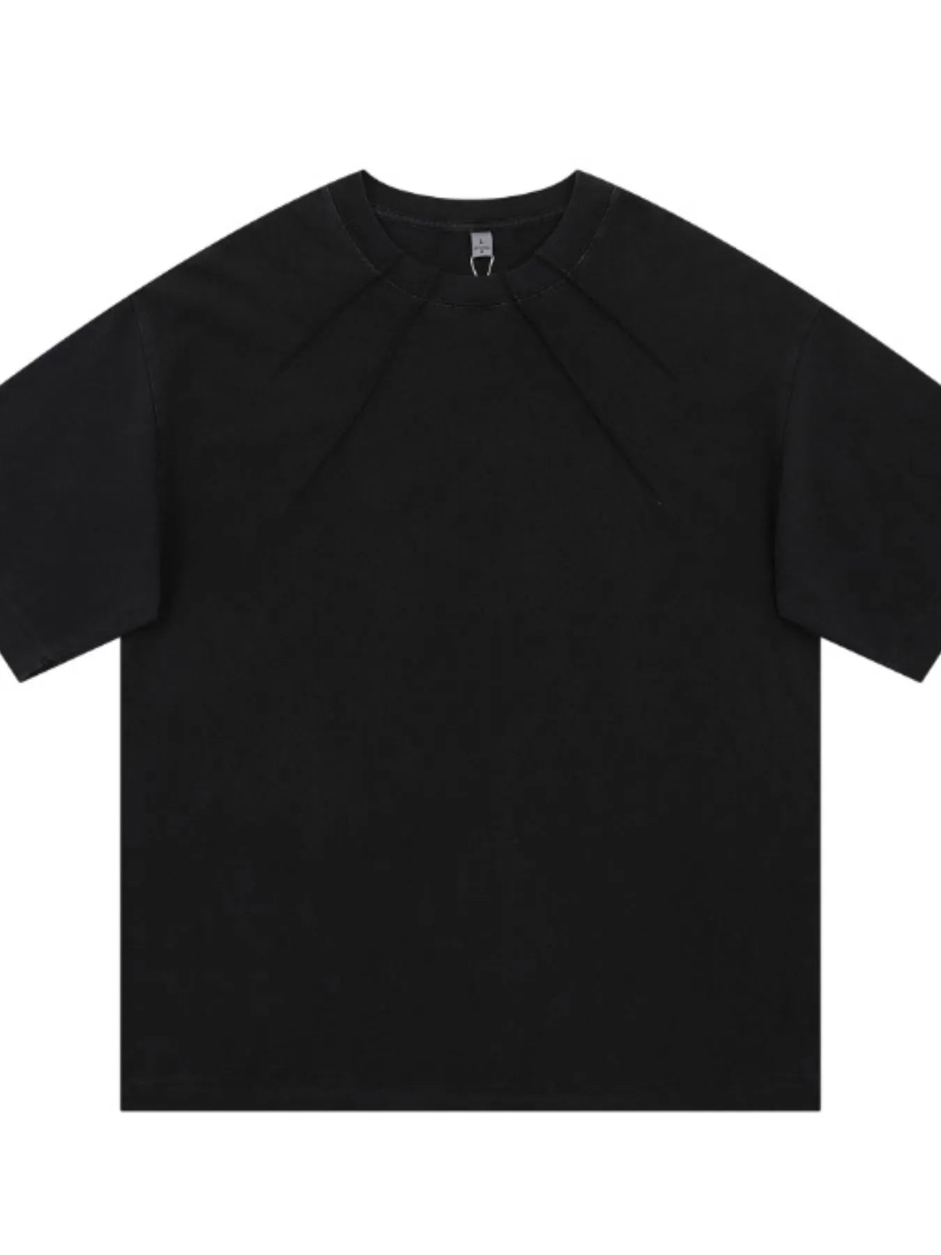 Black raglan crew-neck short-sleeve T-shirt for men, plus size