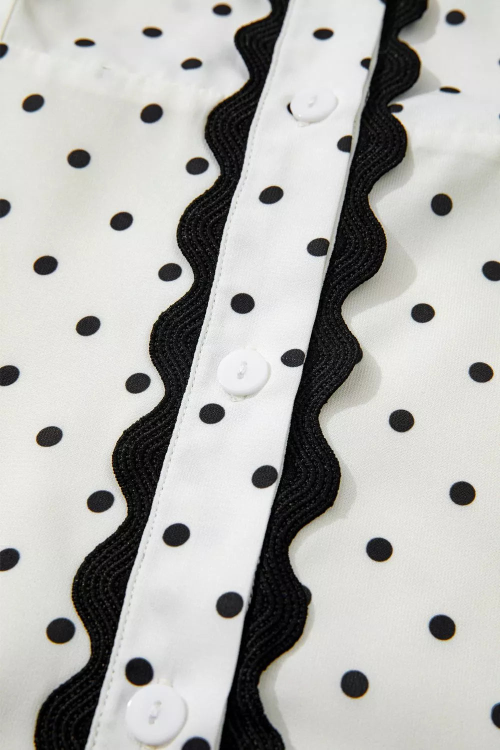 Cedar & Moore Polka Dot Half Sleeve Midi Dress, white with black polka dots and white button placket with black trim