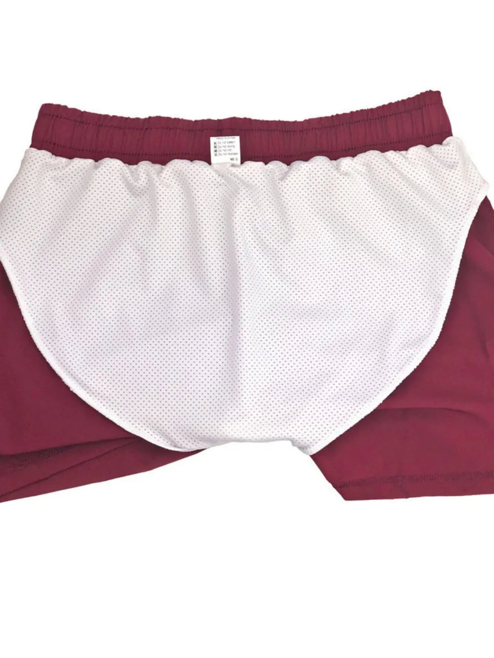 Men's active shorts in deep red with elastic waistband and drawstring