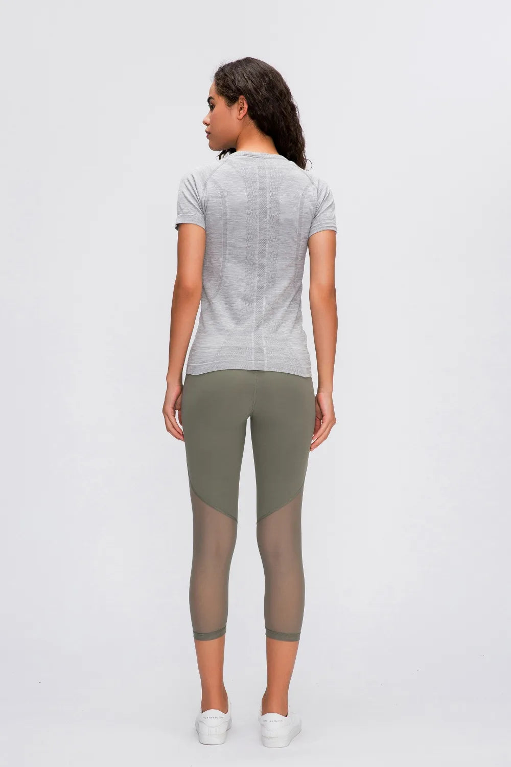 Active t-shirt, gray crew neck short sleeves, back view