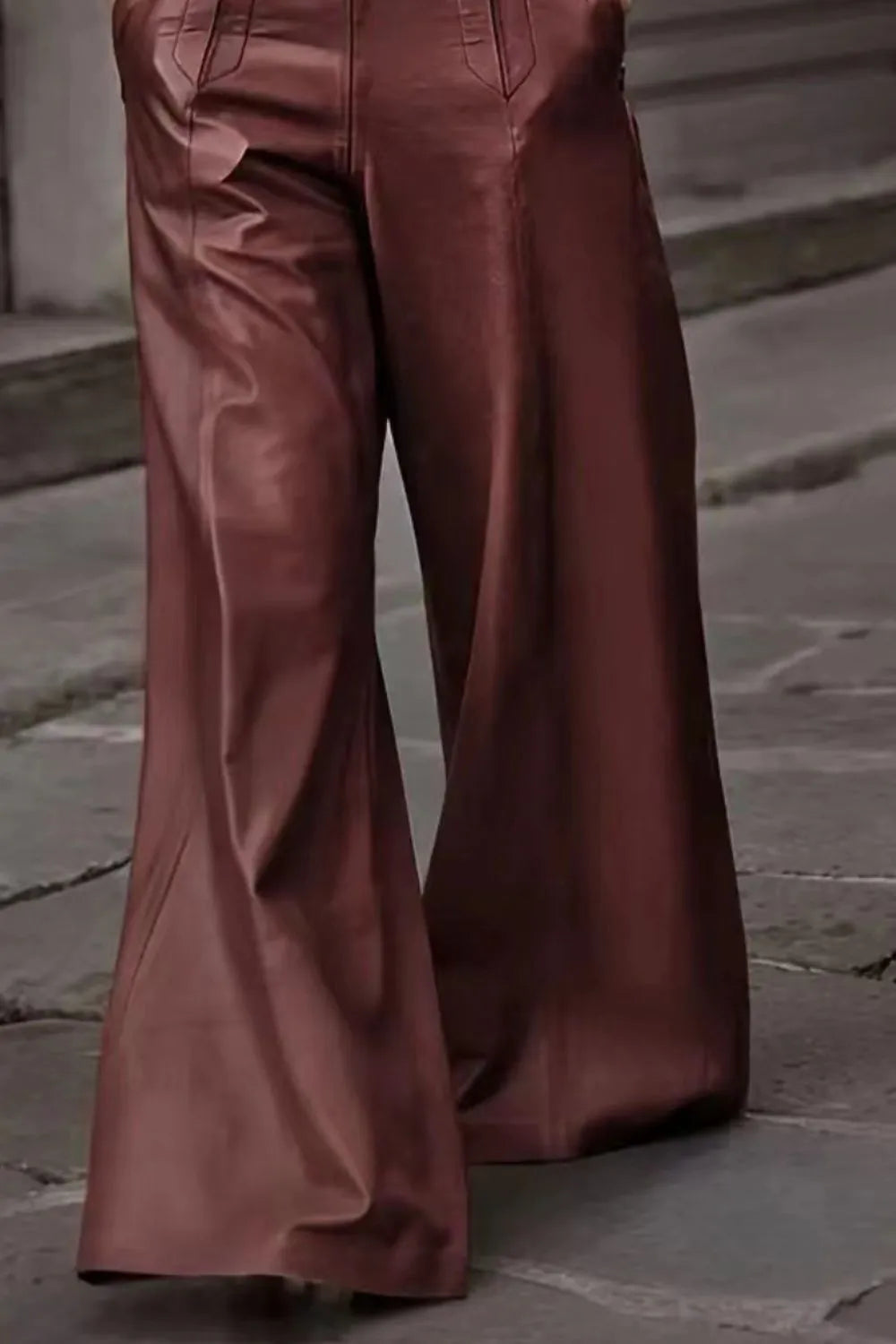 High-waist wide flare pants, burgundy, flared wide legs with pressed crease