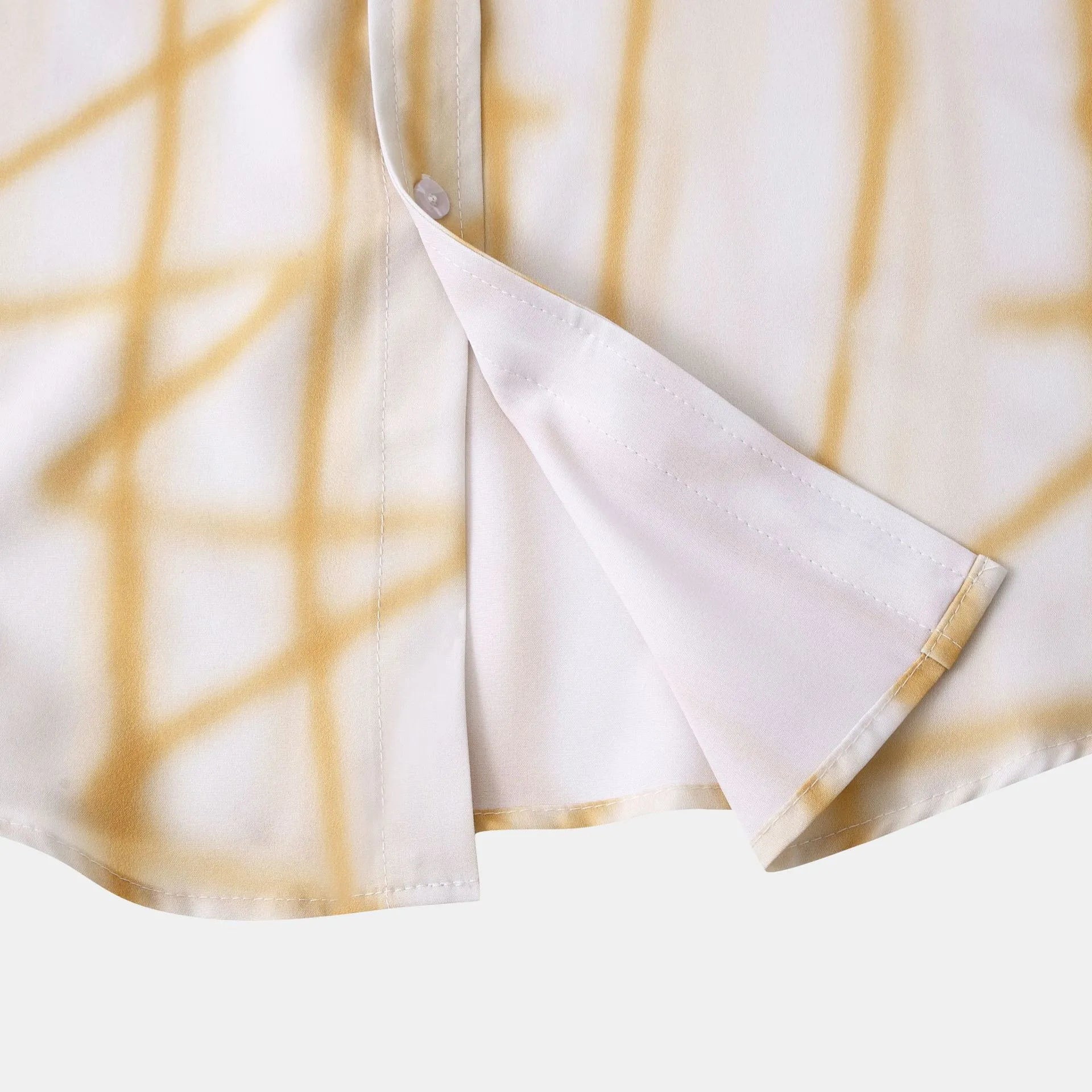 Men's plus size short-sleeve shirt sleeve hem, light cream with gold abstract lines