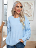 Pastel blue dropped-shoulder sweater with ribbed crew neck and long sleeves