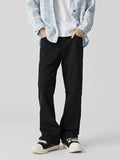 Men’s black stretch straight-fit cotton jeans, front pockets and belt loops