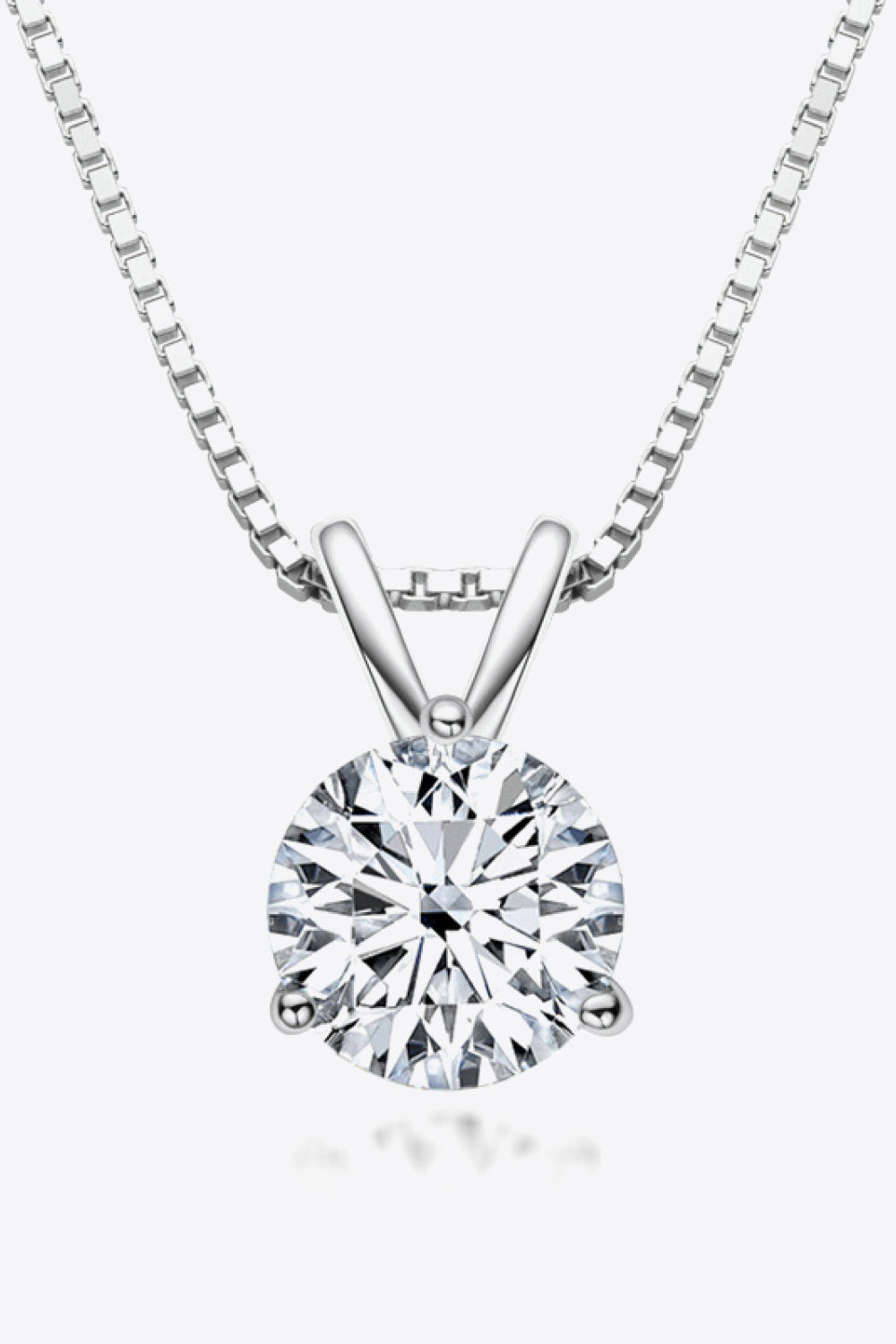 Moissanite pendant necklace in silver tone with round center stone and link chain