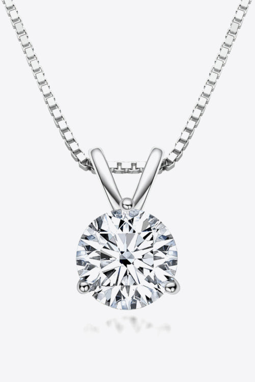 Moissanite pendant necklace in silver tone with round center stone and link chain