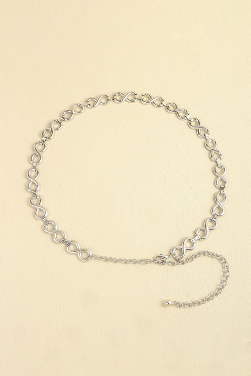 Silver chain belt with linked oval links and small adjustable end chain