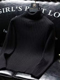 Ribbed turtleneck long sleeve sweater, black knit