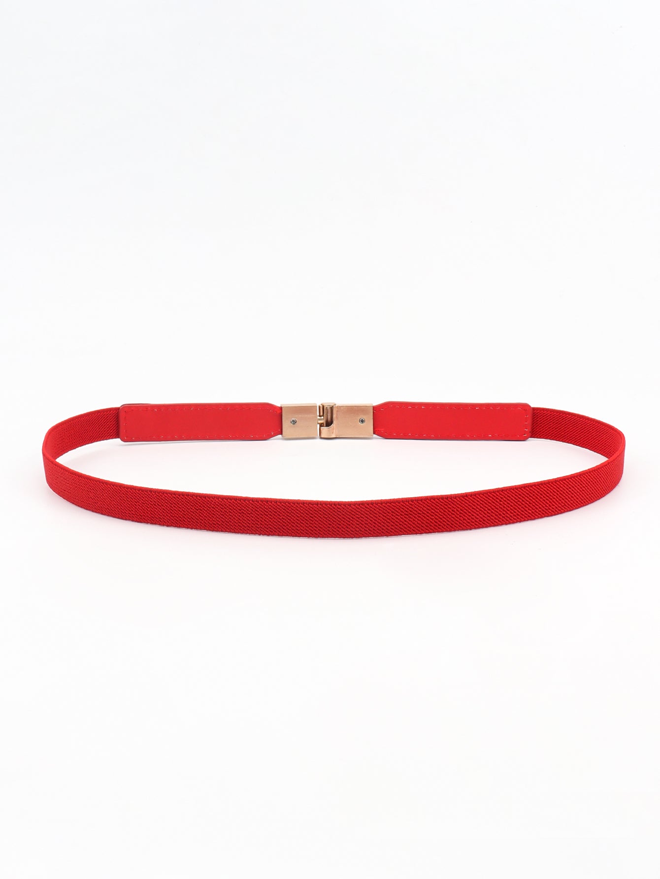 Red elastic skinny belt with gold-tone center buckle