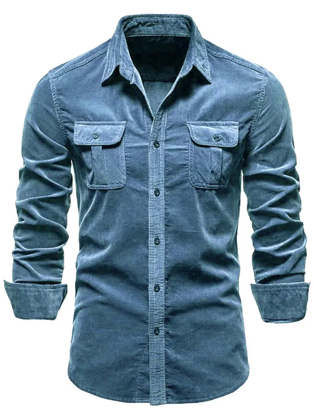 Men's collared button-down shirt with two chest pockets, long sleeves (sky blue)