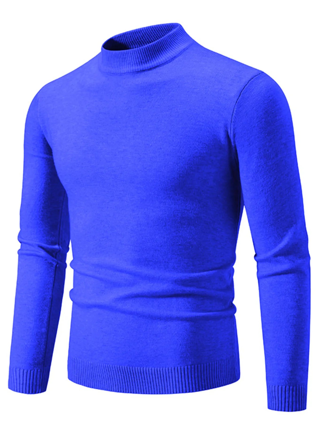 Mock-neck long-sleeve sweater with ribbed hem, sky blue