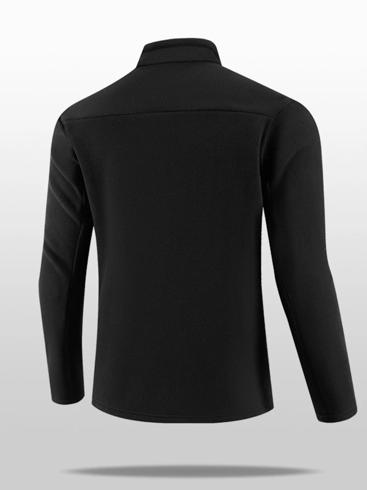 Men's black fleece full-zip jacket, back view with stand collar