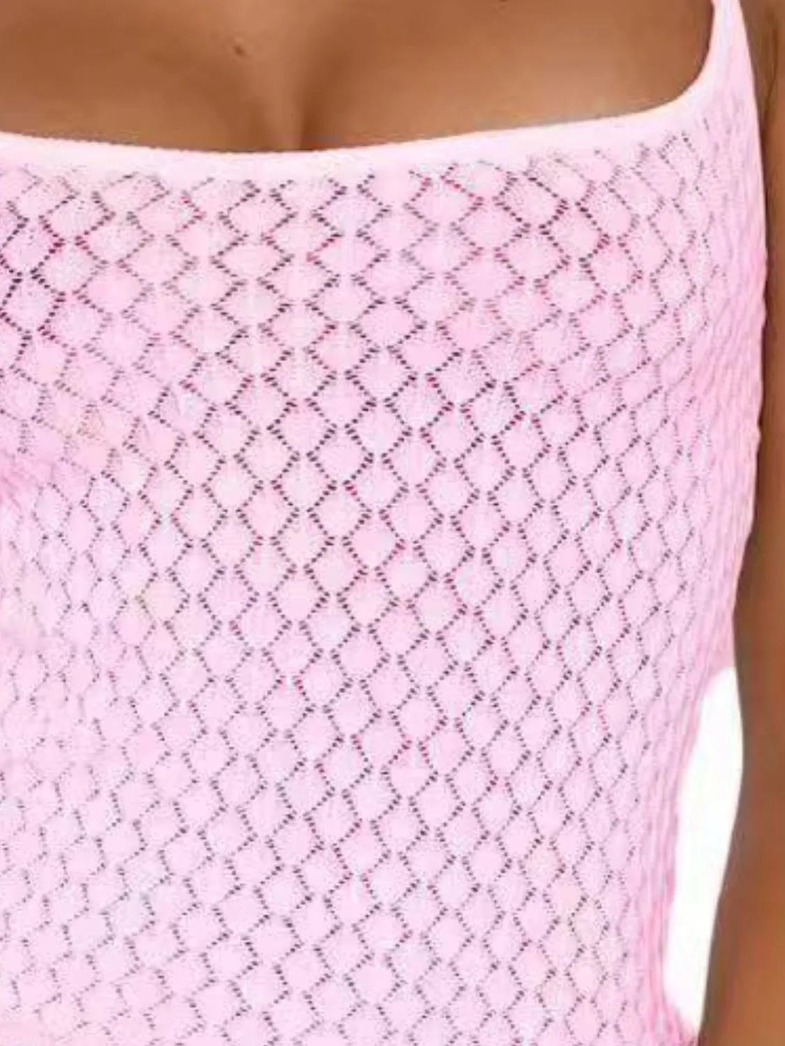 Blush pink lace cami with square neckline and diamond eyelet lace texture