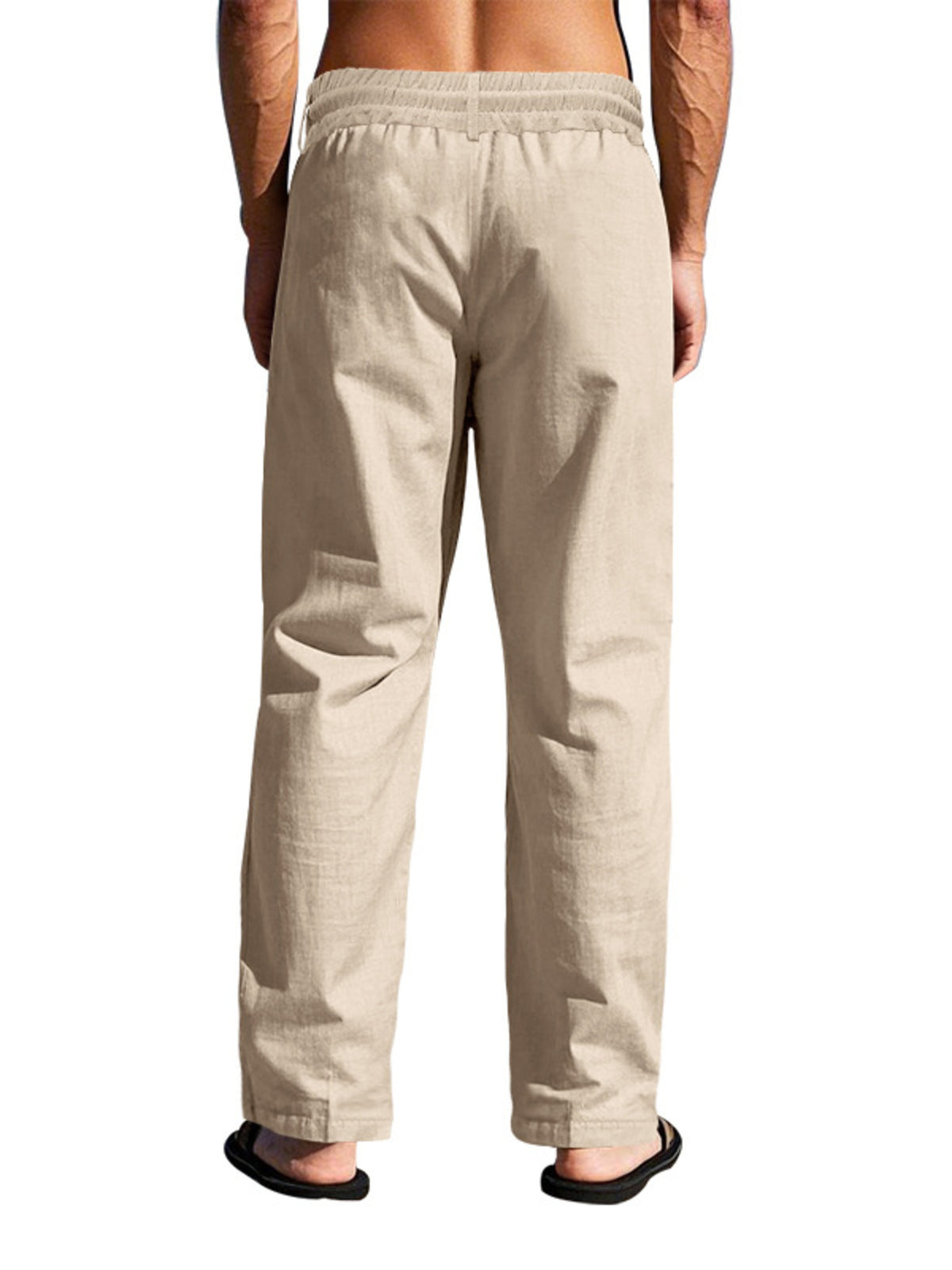 Lightweight men’s drawstring pants, light beige color, elastic waistband, relaxed fit