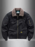 Men's thermal zip-up jacket, black with sherpa-lined collar and chest zip pocket
