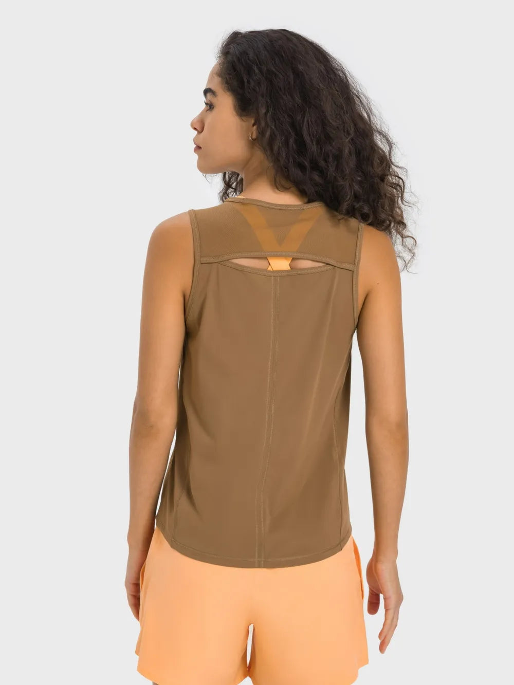 Camel active tank top, back view with cutout at the upper back