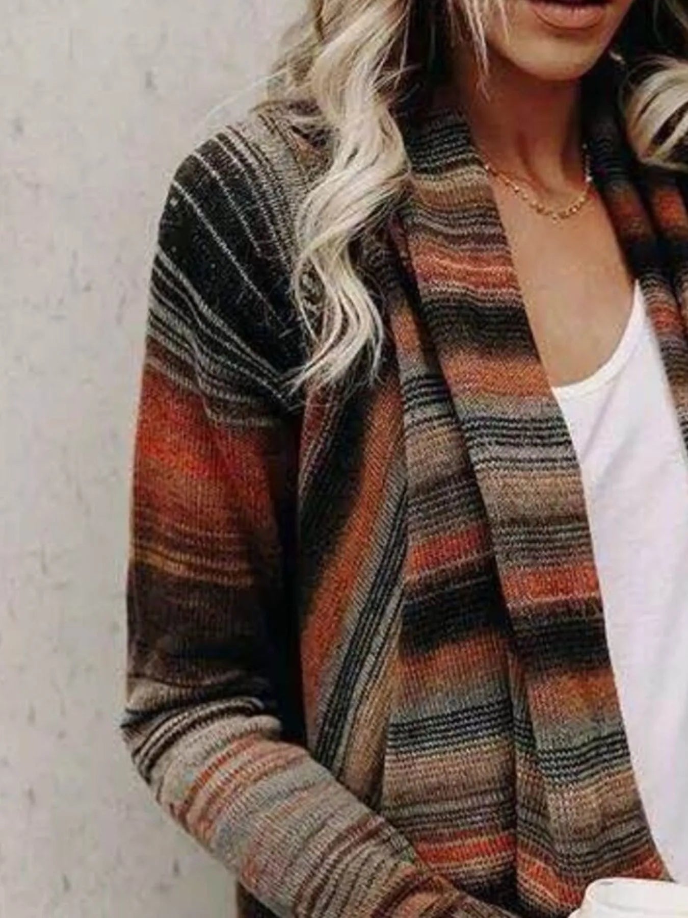Fringe long sleeve wrap cardigan, multicolor striped with open front