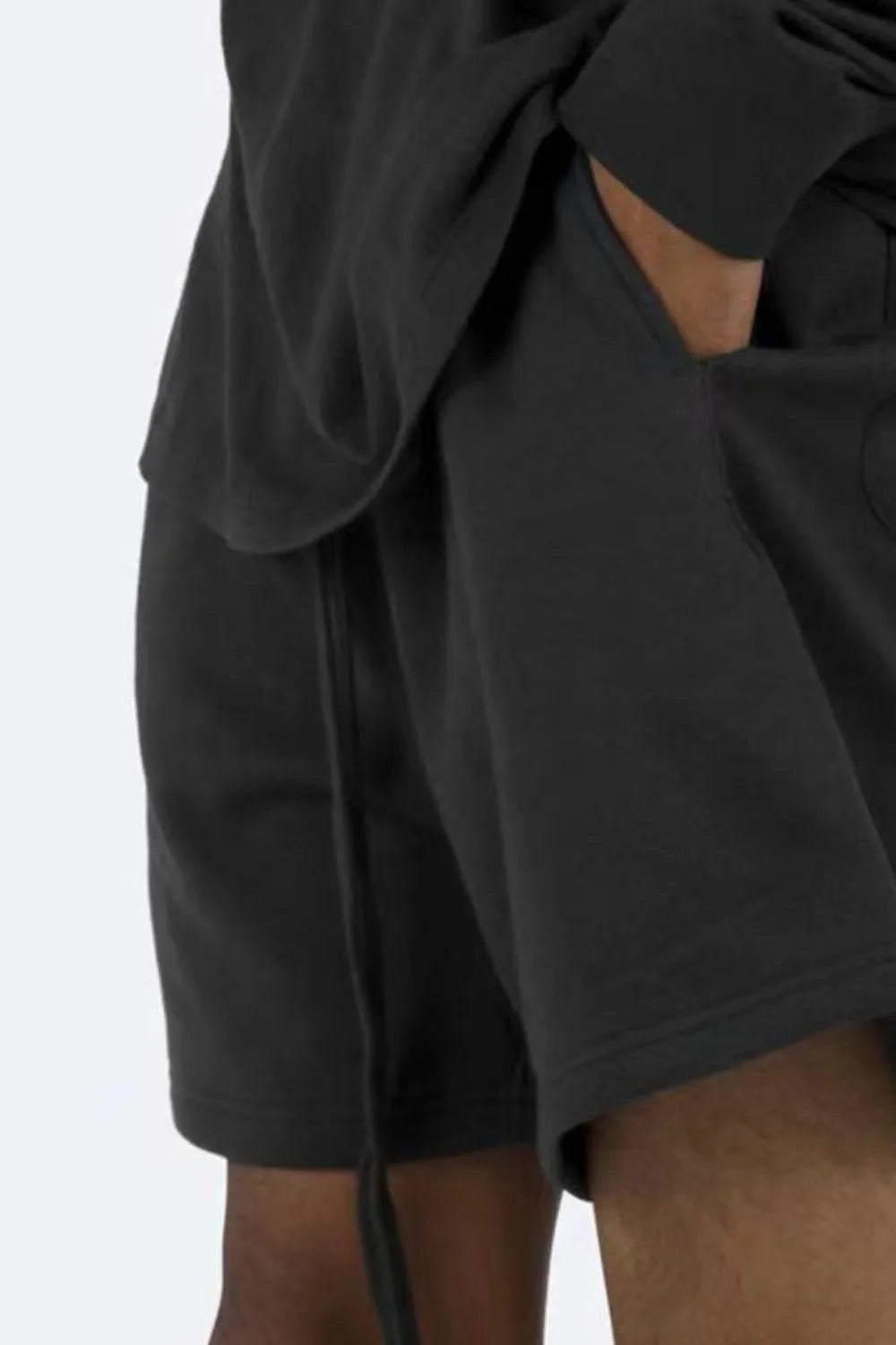 Black men's plus size drawstring shorts with drawstring waistband and side pockets
