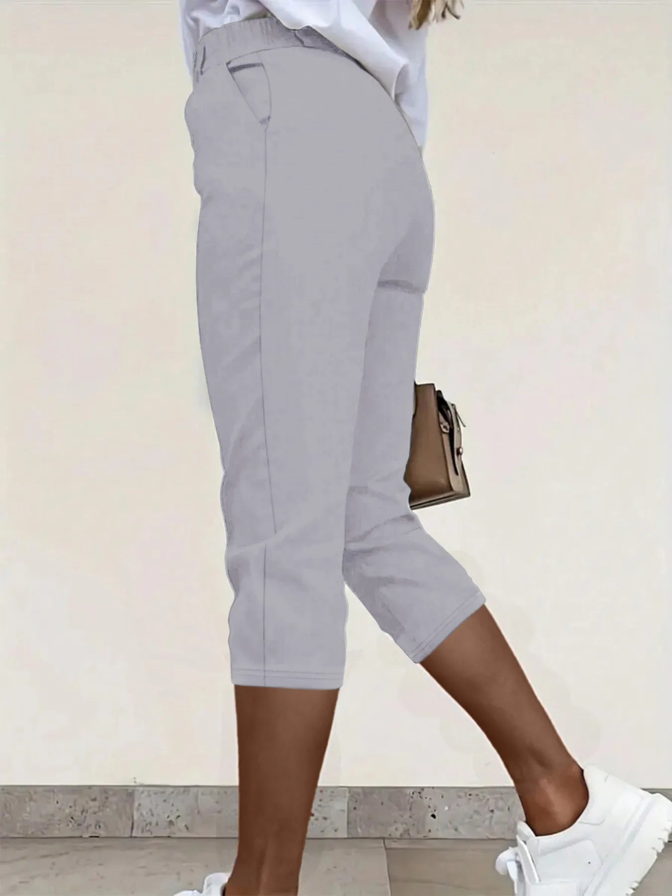 Pleated detail pants with pockets, light gray, side view, cropped ankle length