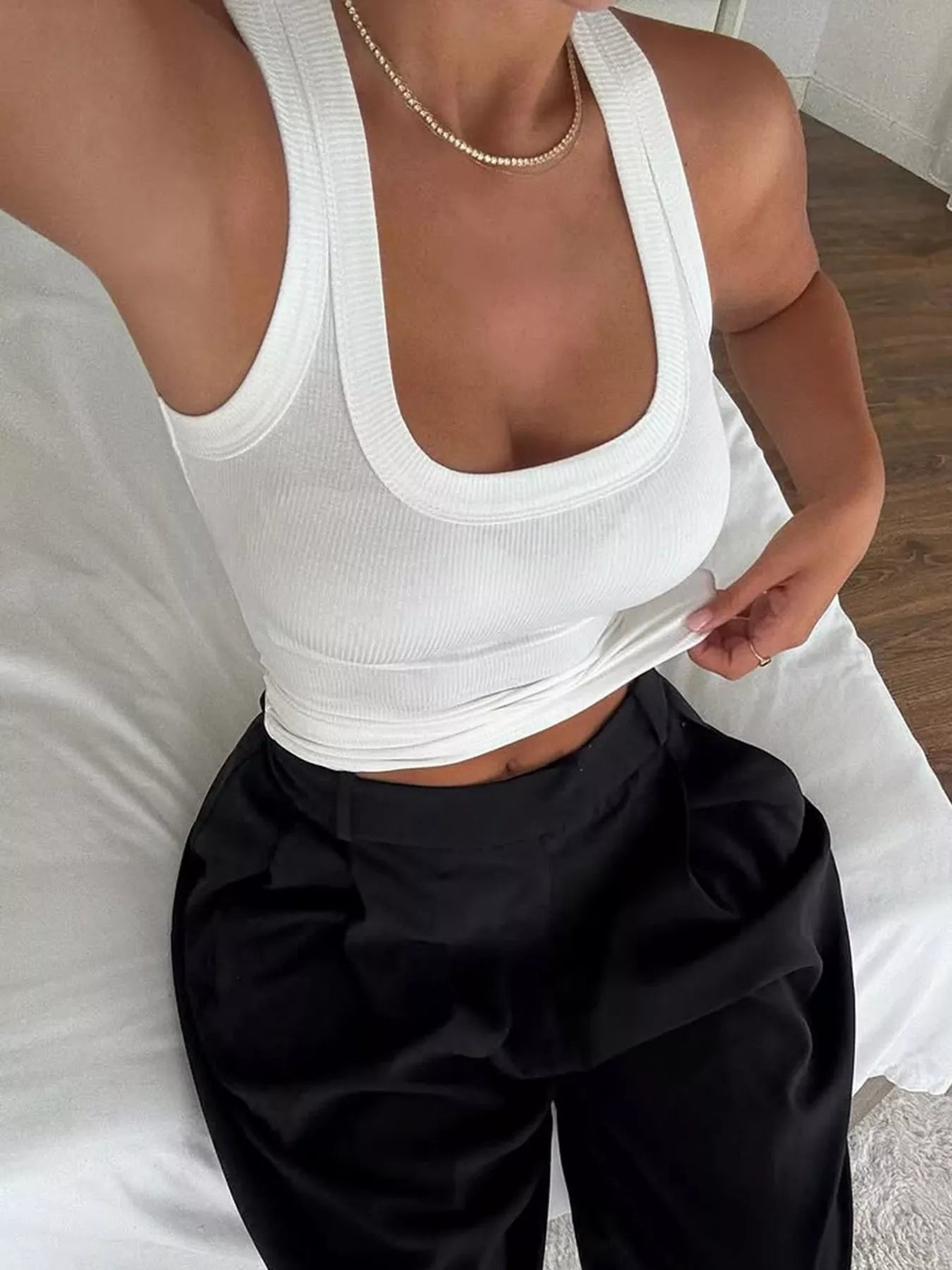 Cedar & Moore Ribbed Knit Slim Fit Tank, white sleeveless top
