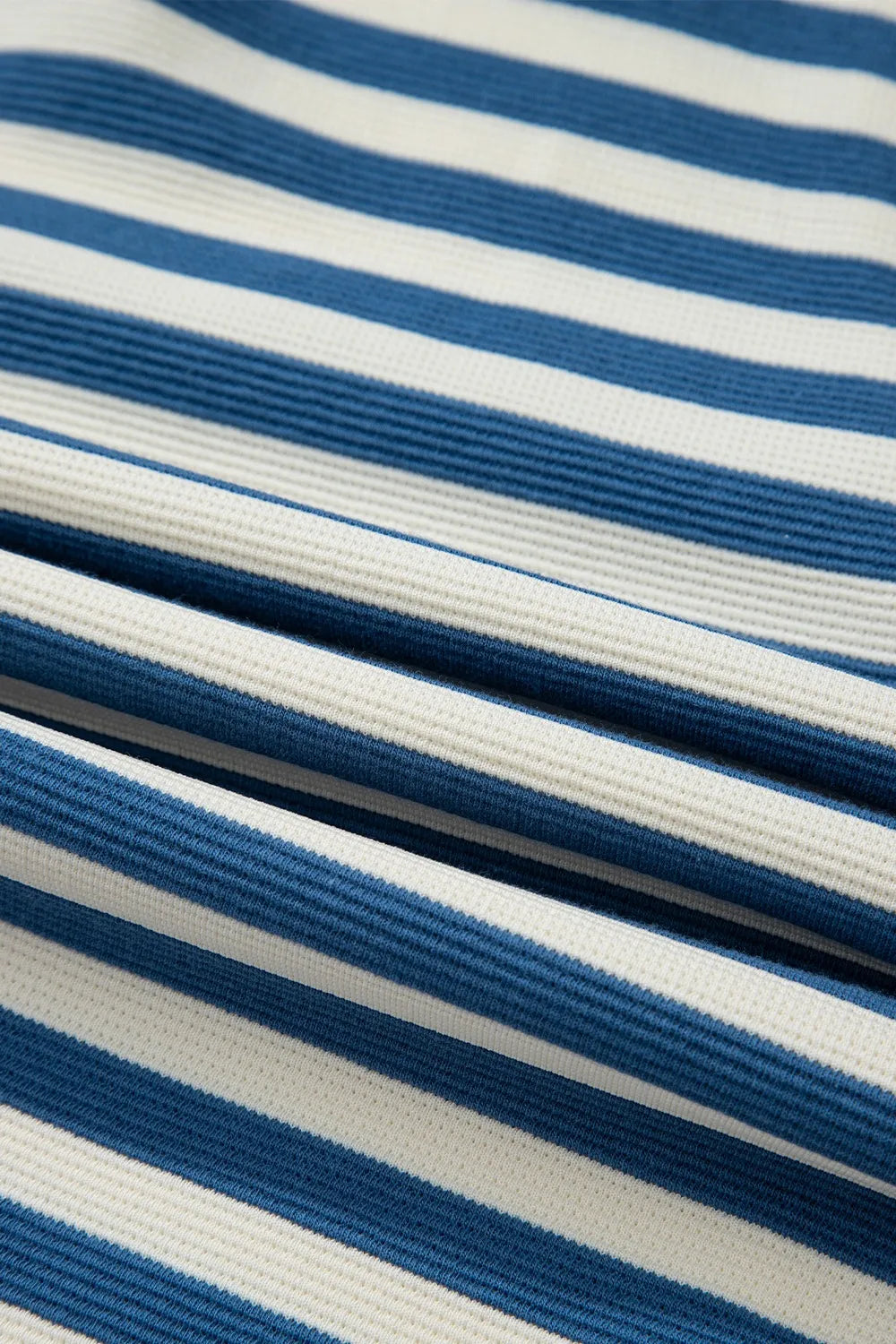 Striped notched top fabric, peacock blue and white horizontal stripes