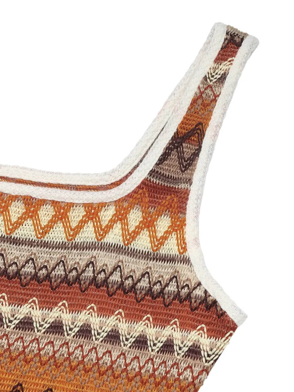 Striped tank dress neckline with thin straps in caramel, cream, and dark brown